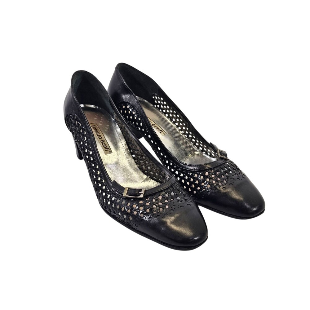 Y2K Lorenzo Banfi Open‎ Weave Square Toe Buckle Heels Shoes Women's Size 38